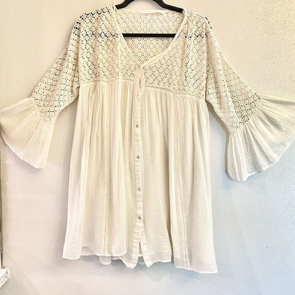 Zara Trafaluc Collection Women's Ivory Button Down Lace Blouse Size 8- Two Piece